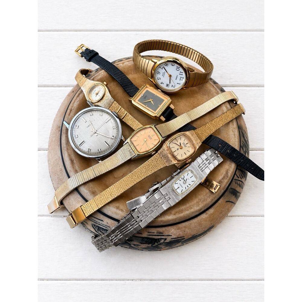 Vintage Seiko Citizen Timex Watch Lot Gold Tone Quartz Parts/Repair 1 Working - Picture 2 of 16